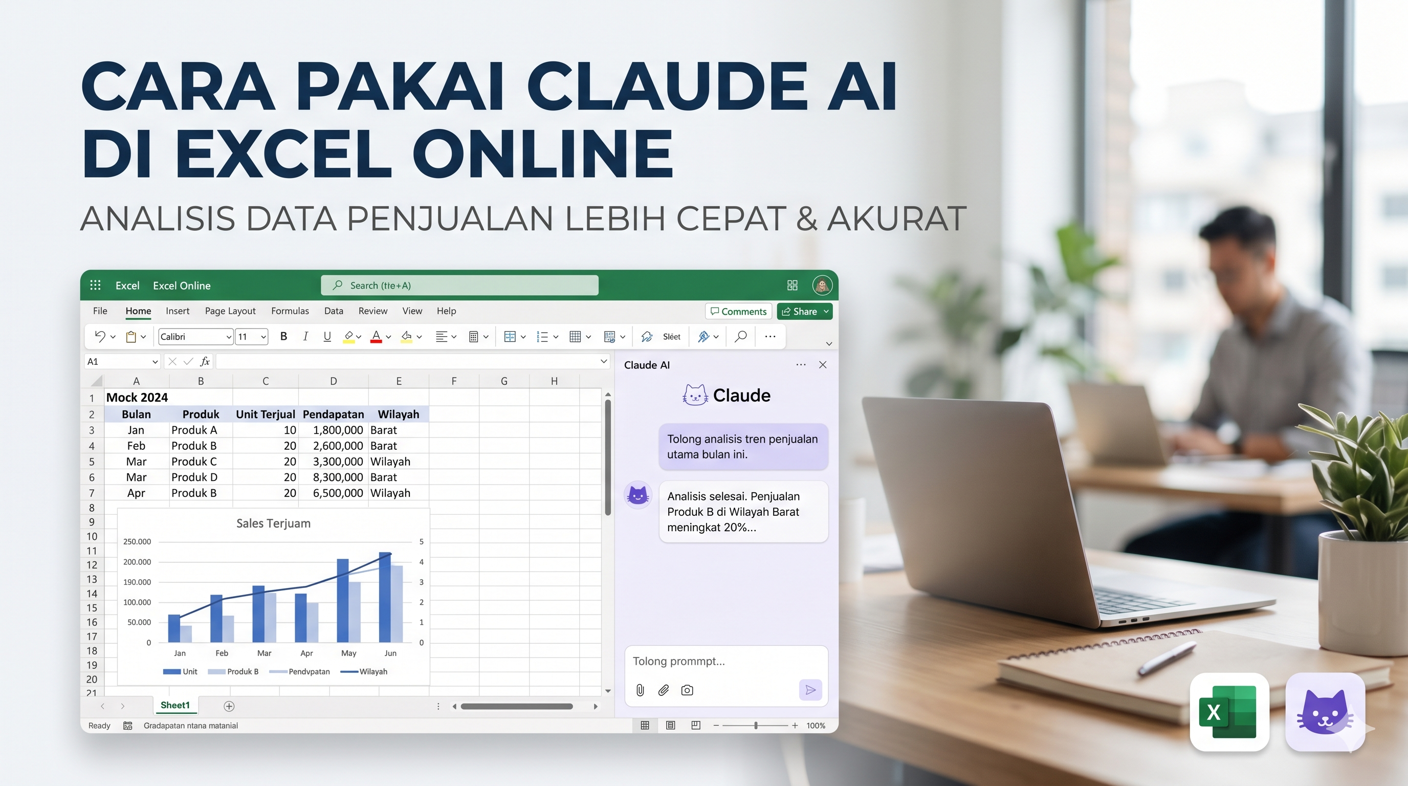 Cara Pakai Claude AI di Microsoft Excel Online untuk Analisis Data Penjualan